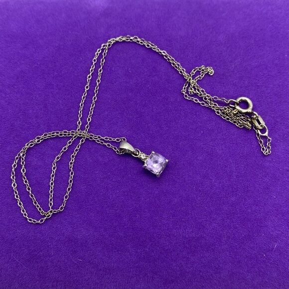 💛 925 Vintage Amethyst & Diamond Necklace - Picture 4 of 4
